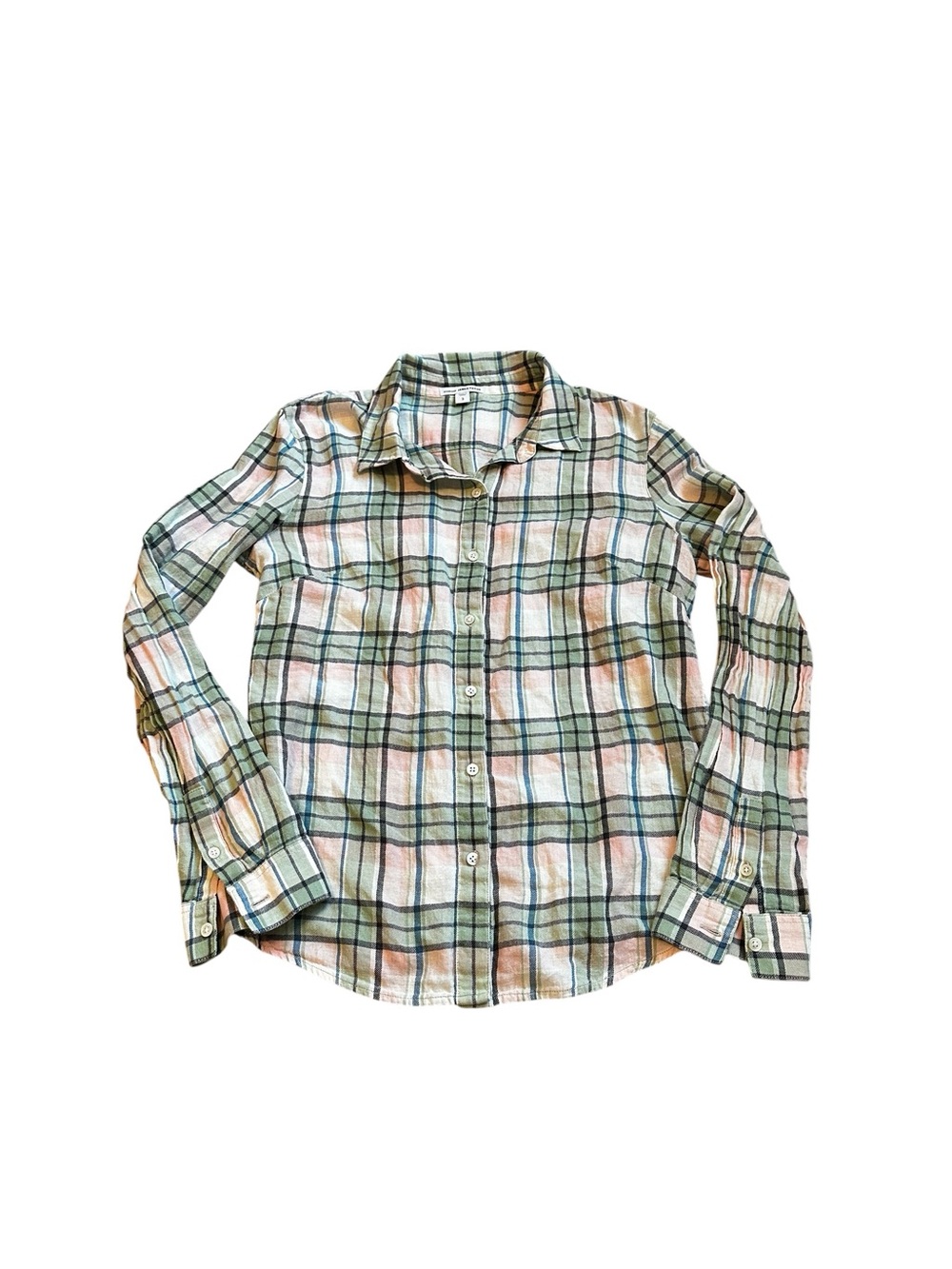 James Perse Size3/L Plaid Buttom Up Shirt Coastal Casual Outdoors Fall Granola